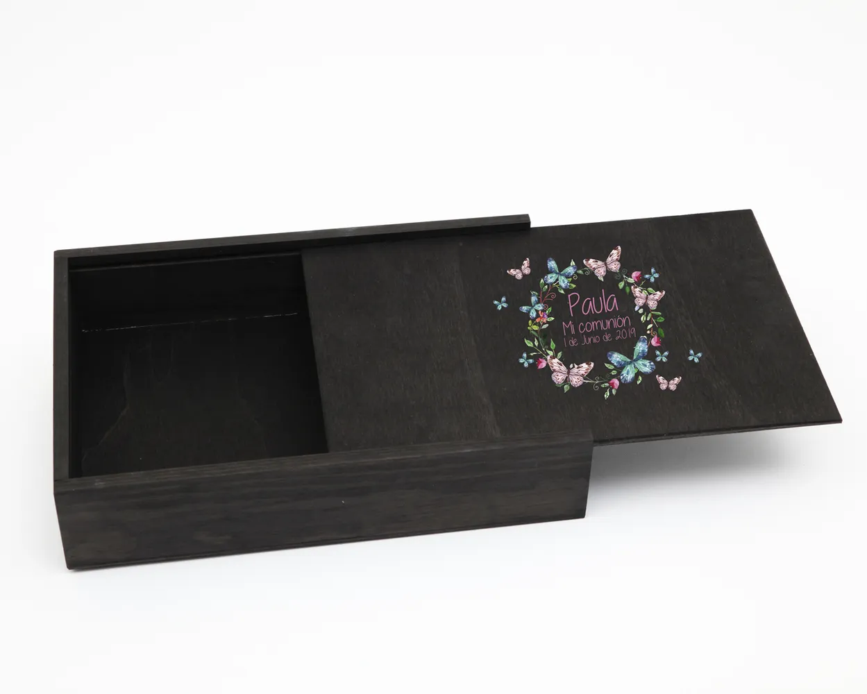 Cajas de madera para fotos con hueco - Tapa de madera con Logo